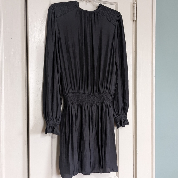 Vestique Wishing Well gray smocked waist balloon sleeve silky midi dress S - Picture 10 of 11